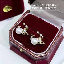 母亲节新款天然淡水蝴蝶镂空耳环镶钻小众耳圈百搭女s925银针耳钉