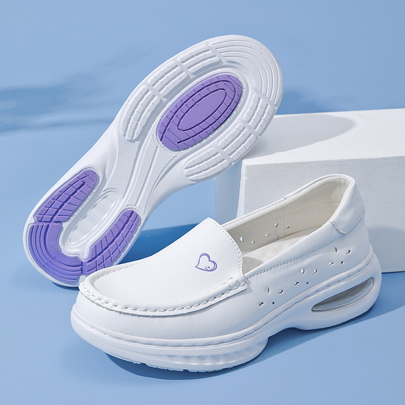 Hospital's New Cowhide Eva Air Cushion Style Cut Out White Nurse Shoes, Comfortable Soft Sole Trbottomyy White Shoes