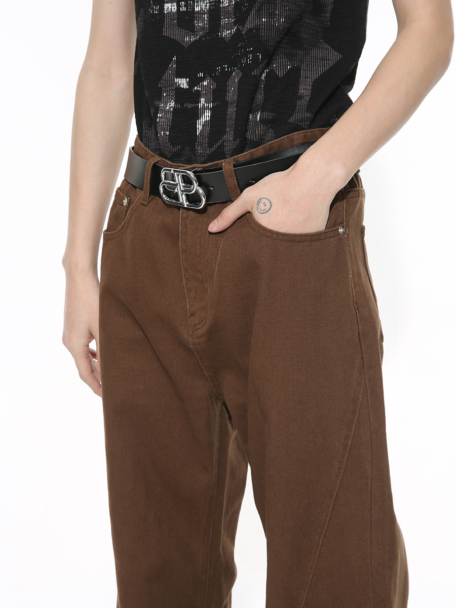 Ropa para hombre MTLCLOTHES | Jeans básicos holgados de estilo coreano, de color liso, estilo Cleanfit, lavados, de corte recto y sencillos.