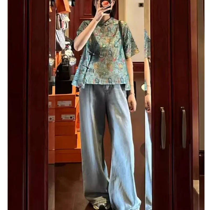 新中式国风短袖衬衫2025新款女夏季改良禅意唐装高端印花宋锦上衣