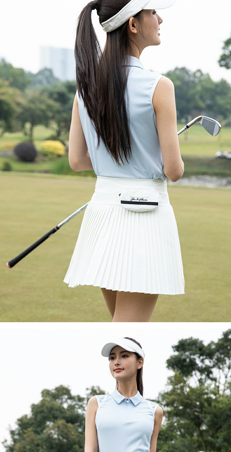 Áo vest golf nữ không tay phối quần short – bộ váy ngắn thể thao mùa xuân hè — YF786 Ice Crystal Blue Tops [thoáng khí không tay/đàn hồi cao và mềm mại/eo thon gọn], YF786 áo trắng [thoáng khí không tay/đàn hồi cao mềm mại/eo thon gọn], YF786 màu xanh nước ngoài [thoáng khí không tay/đàn hồi cao mềm mại/eo thon gọn] chi tiết 6