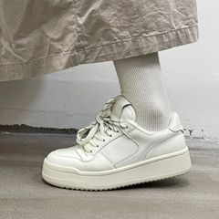 真皮厚底小白鞋女2025秋季新款百搭圆头松糕底系带休闲板鞋