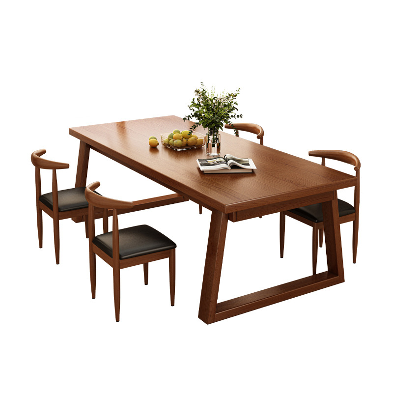 Mesa de comedor de troncos nórdicos, apartamento pequeño, casa, rectángulo simple, patas de madera maciza, mesa de comedor, combinación de mesa y silla largas en la sala de estar