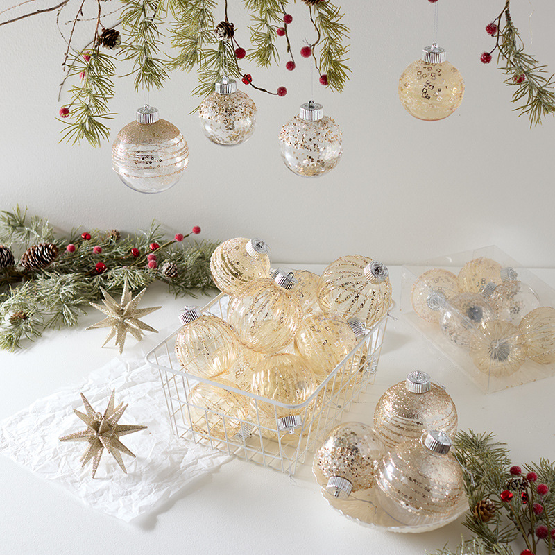Nuevo árbol de Navidad transfronterizo adornos colgantes ins transparente champán pintado bolas de Navidad bolas de colores bolas de formas especiales