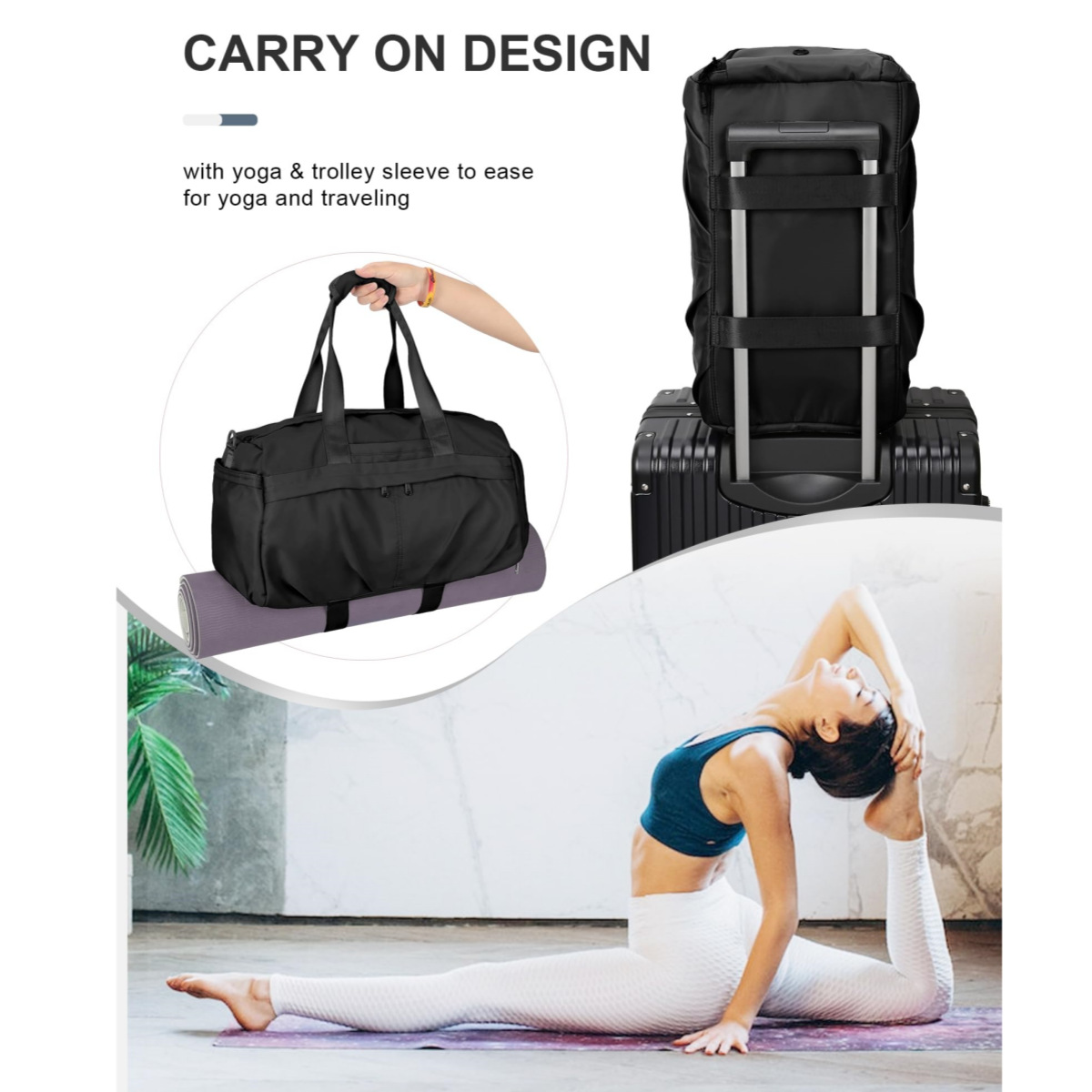 Bolsa de gimnasio unisex con compartimento para zapatos, bolsa de deporte, impermeable, para viajes y yoga_voghion.com