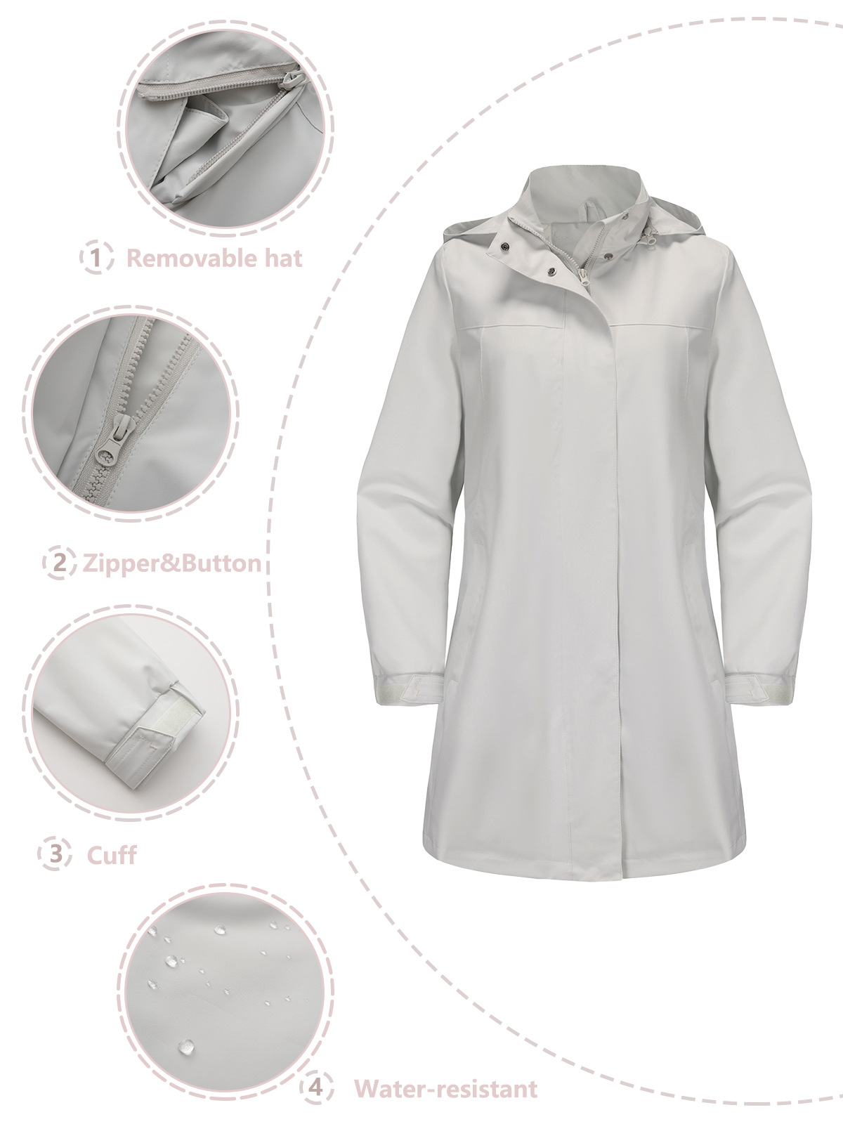 Women's Clothing new spring and autumn detachable hood water repellent windbreaker women's solid color long sleeved thin jacket_voghion.com