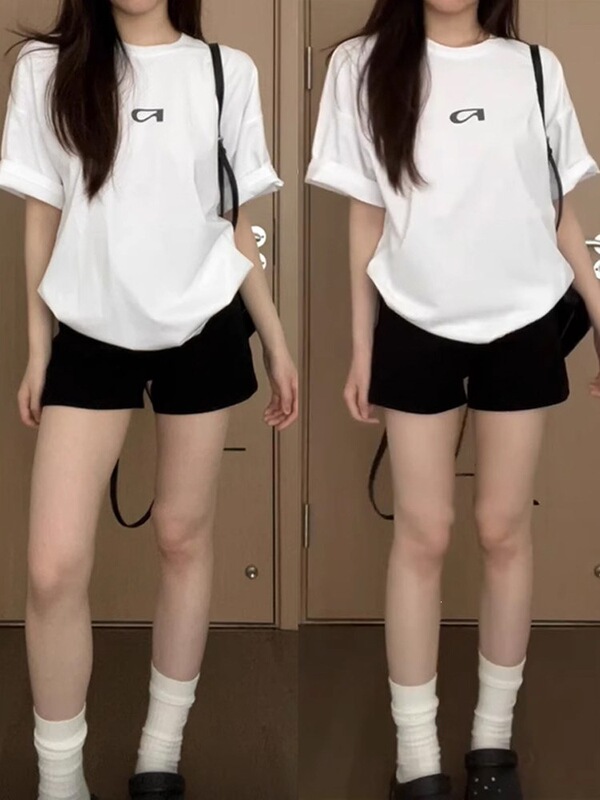American-Style Spicy Girl Black High-Waisted Sports Shorts for Women, Summer Thin New Style, Loose Casual Hot Pants for Petite Figures American-Style Spicy Girl Black High-Waisted Sports Shorts for Women, Summer Thin New Style, Loose Casual Hot Pants for Petite Figures