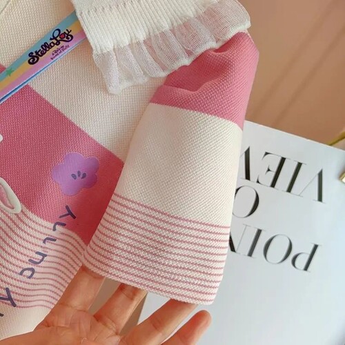 Women's Summer 2024 New KOREAN Style Children's Polo Dress with Stripes for Girls Short Sleeve Casual Skirt