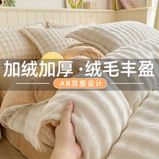 25加厚兔毛绒床上四件套冬季加厚牛奶珊瑚绒床品法兰绒面被套床单