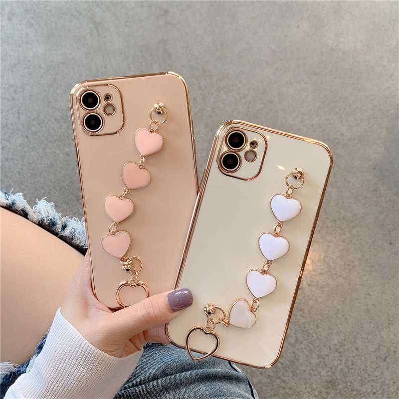 Cover per telefono galvanizzata con bracciale cuore iphone 14 15_voghion.com