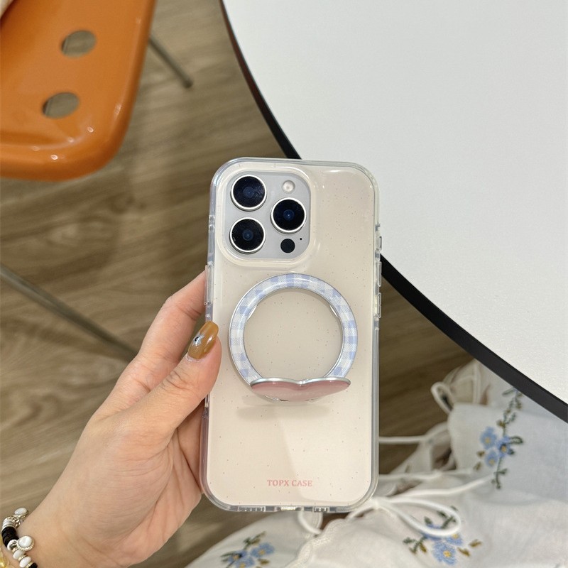 Soporte plegable de amor de fondo blanco simple para iPhone16 Apple 15ProMax funda para teléfono móvil 13 nuevo estilo 14 mujer