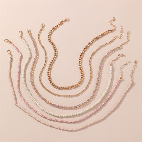 Cross-border new jewelry bow pendant rice beads beaded color matching children's necklace simple color necklace clavicle chain