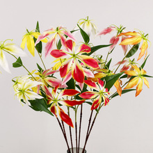 长枝3头手感火焰百合仿真花假花家居软装摆放婚庆影楼商场装饰花