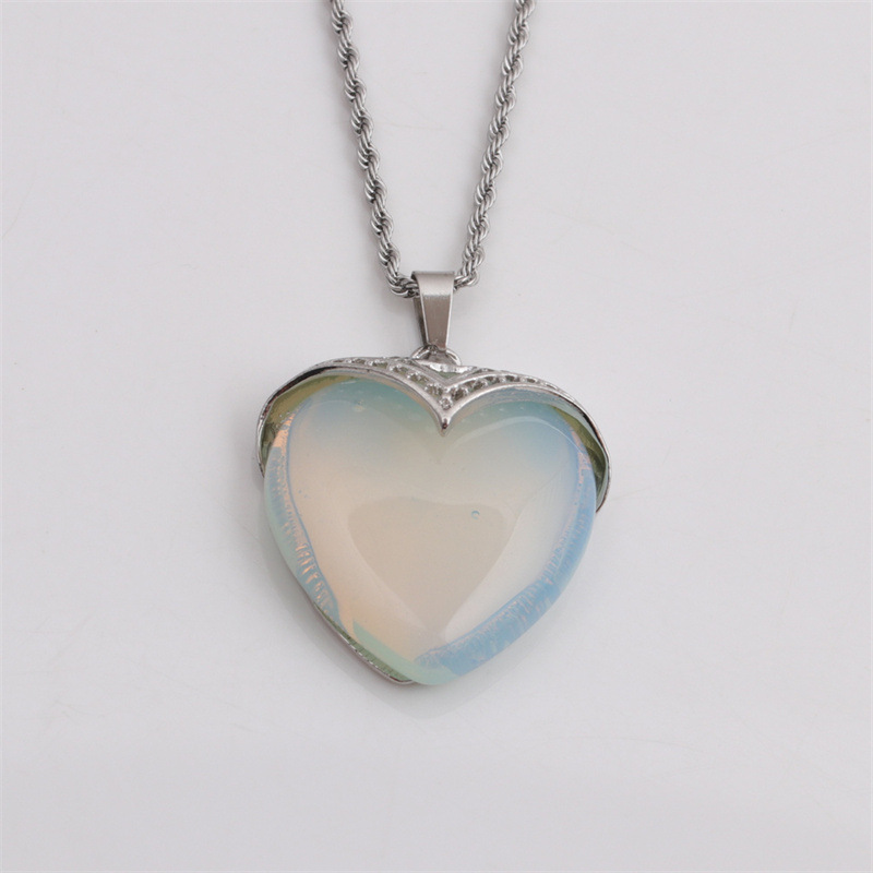 opal heart-shaped pendant korean style necklace wholesale jewelry Nihaojewelry