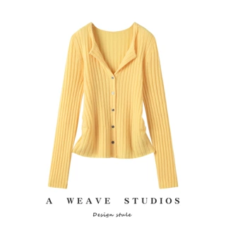 Lekasha cashmere 100%纯山羊绒V领抽条开衫女针织长袖简约外套
