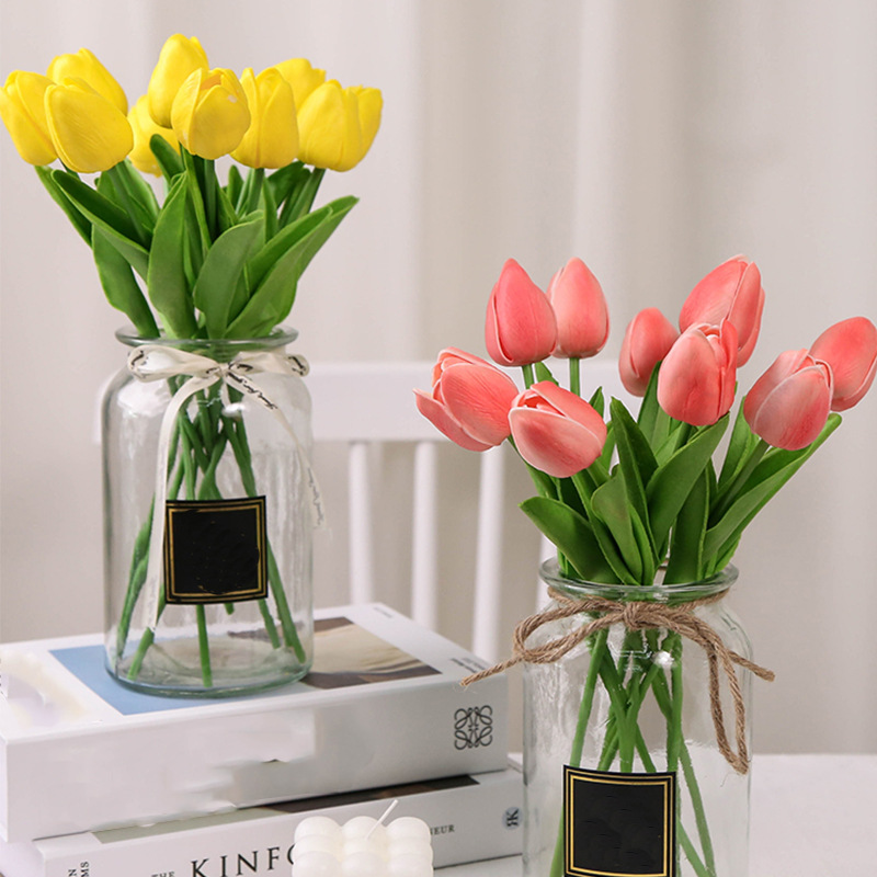 Mini pu tulipán simulación sensación tulipán flor decoración del hogar decoración boda fotografía apoyos flor falsa al por mayor