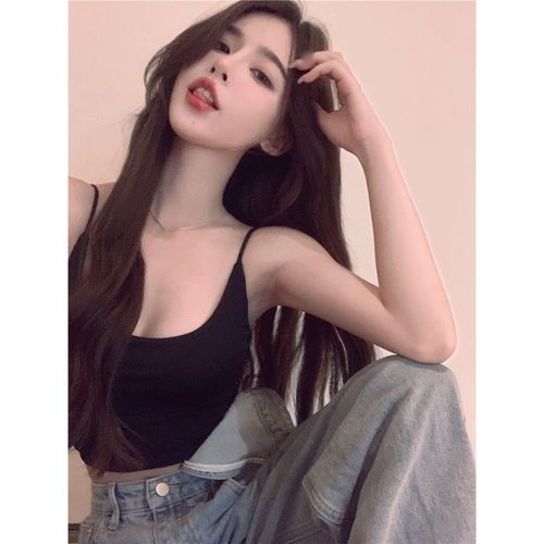 Pink sleeveless camisole for women, summer sweet and spicy style, pure desire tight innerwear top, sexy base shirt, wearable.