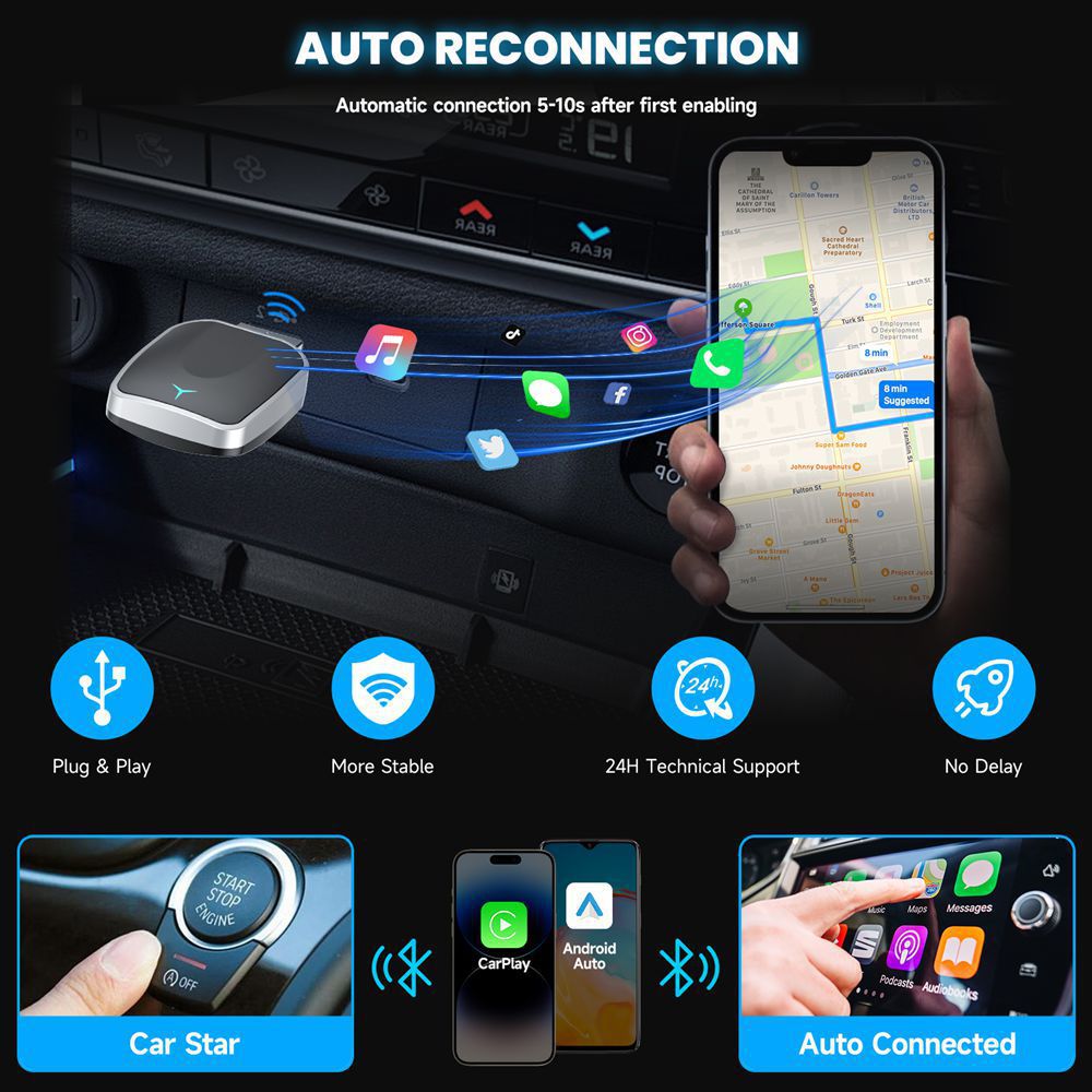 Wireless Carplay Box Apple Android Smart Car Connectivity Box Car Carplay Adapter