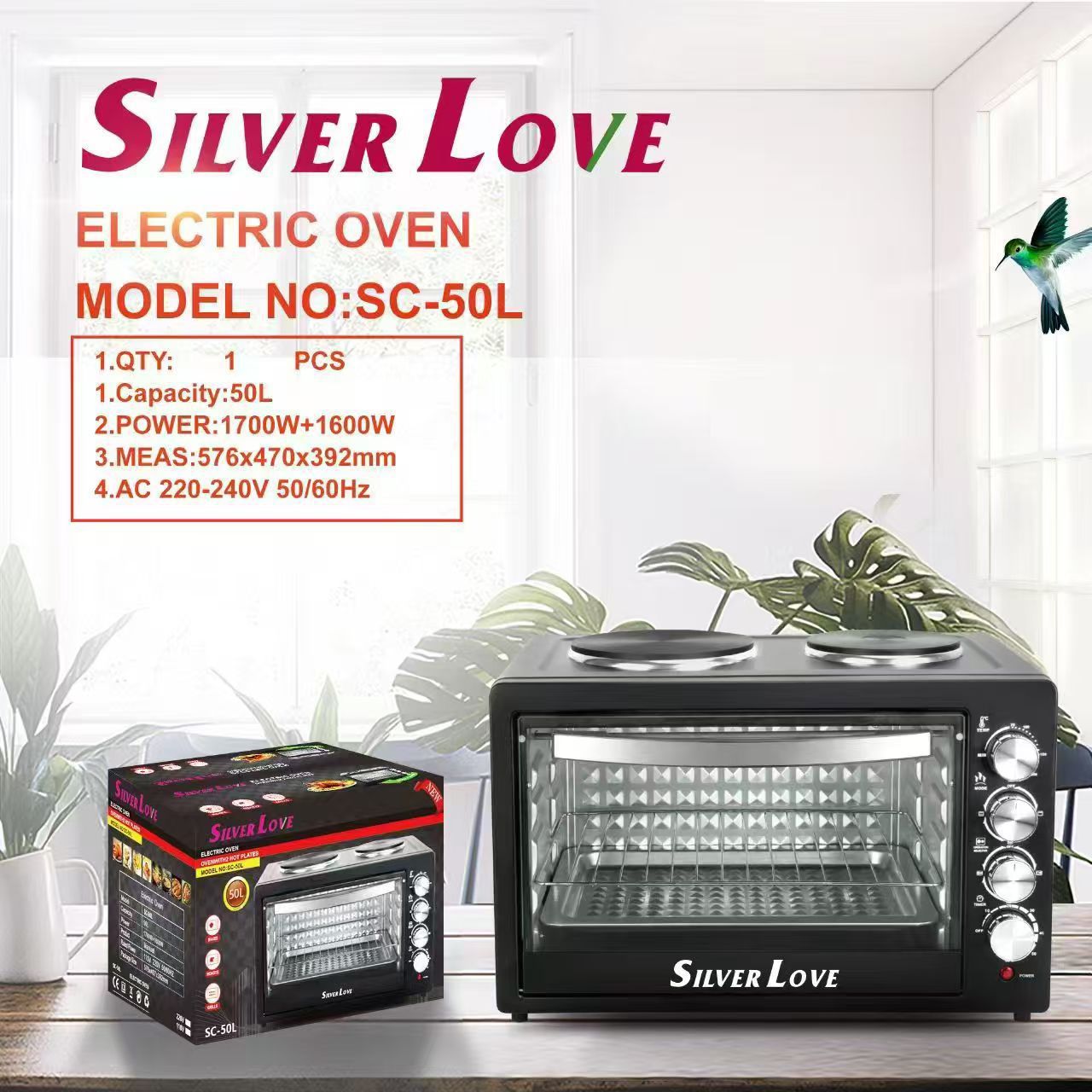 Comercio exterior exportación de 50L doble estufa de gran capacidad 1700W + 1600W horno eléctrico doméstico de alta potencia horneado a tiempo