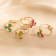 跨境新款彩色水滴锆石钛钢戒指女独特几何不锈钢指环简约时尚饰品