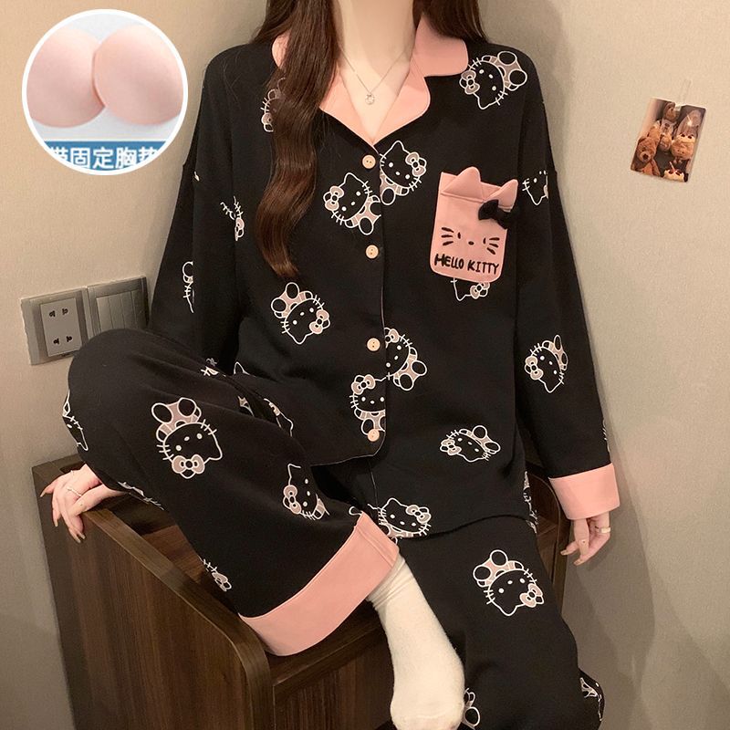 Al por mayor transfronterizo otoño nuevo collar con cojín de pecho pijama cardigans de algodón dibujos animados manga larga linda ropa para el hogar