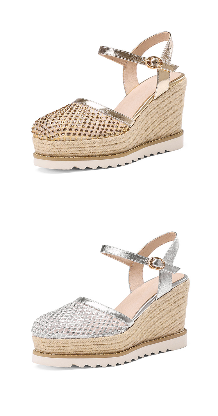 Sandal cao gót nữ mũi nhọn quai ngang đế xuồng đan lưới — màu vàng, bạc chi tiết 19