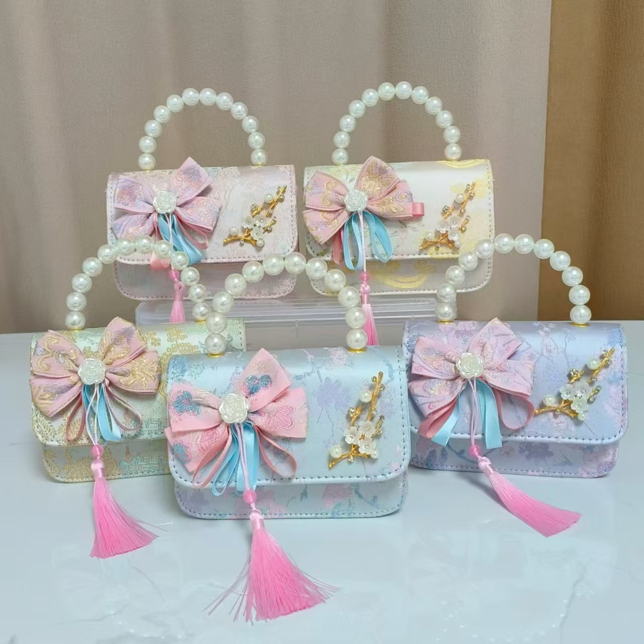 Bolsos infantiles de alto nivel, exquisitos antiguos, bolsos de cambio de niña, bolsos de mano de perlas de princesa, bolsos de almacenamiento