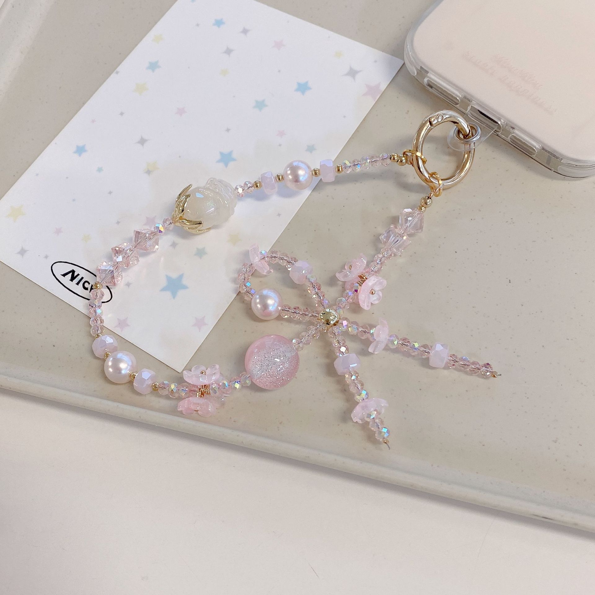 Boutique hecho a mano de alta gama teléfono móvil cadena colgante mujer tulipán rosa cadena larga cordón de teléfono móvil de moda colgante de mensajero largo