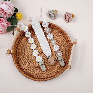 INS baby pacifier anti-drop chain baby tooth gum grinding stick anti-drop clip small daisy cotton embroidered lanyard
