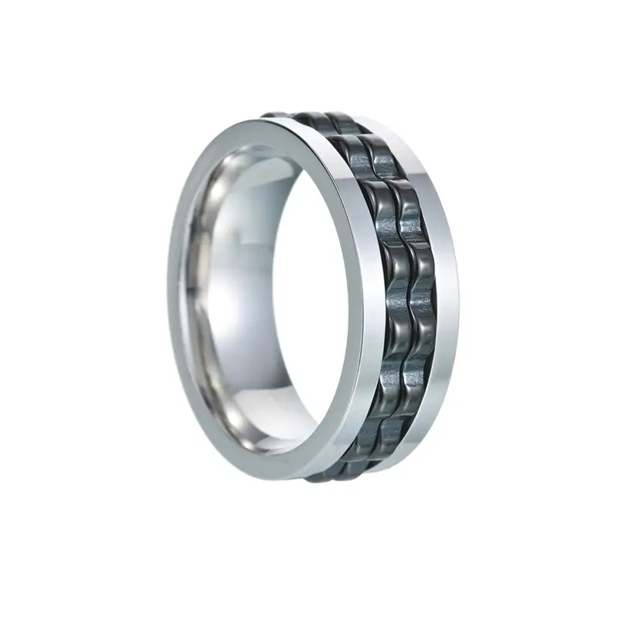 Anillo de hombre de acero inoxidable y titanio con engranaje giratorio de doble cara y reducción de presión, superventas transfronterizo en Europa y América, que no se desvanece.