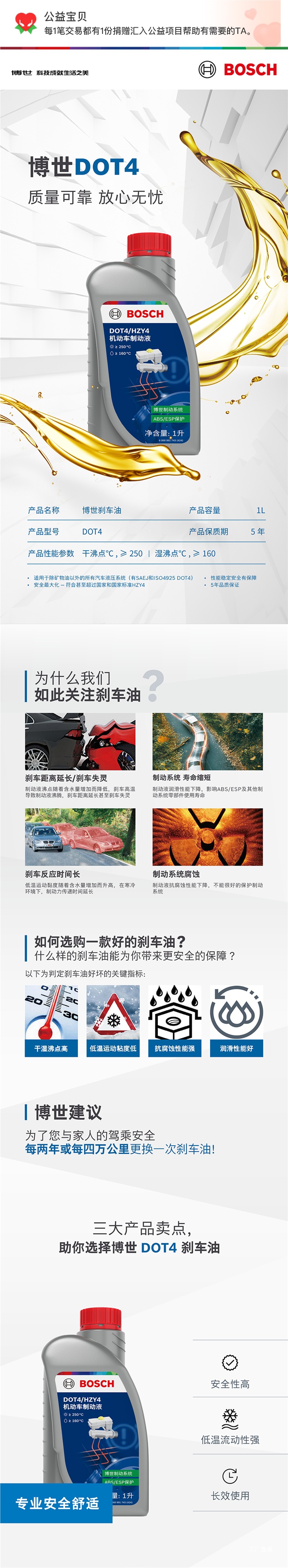 Bosch Brake Oil Dot4 Car-Specific Brake Oil Fully Synthetic Brake Fluid Car Clutch Oil Universal Peihui