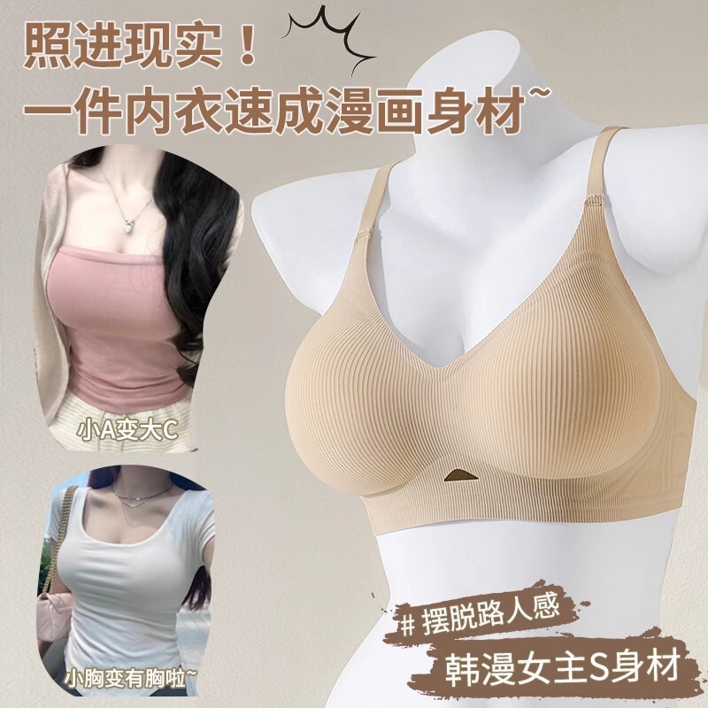 Expanded Underwear for Women to Push up Small Breasts and Make Them Look Bigger, Seamless Bra with Beautiful Back and Breast-Retracting Bra, Sexy Comic Breasts