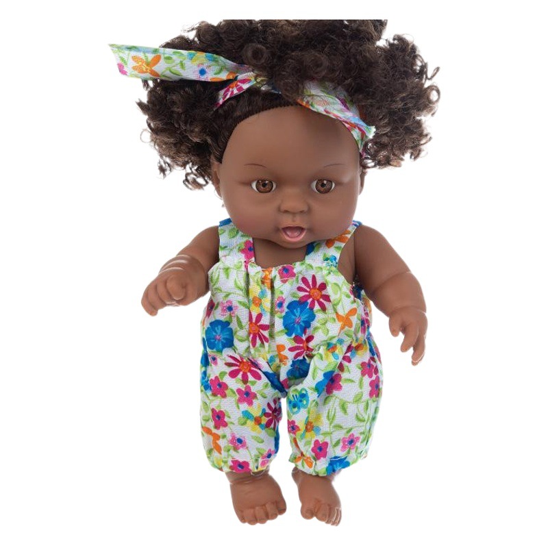 8 pulgadas simulación bebé calmante muñeca Africana negro muñeca lindo rizado negro muñeca 20cm vinilo bebé juguete