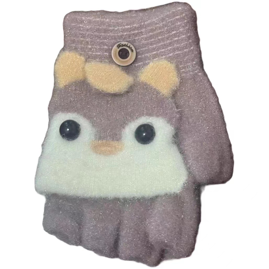 Guantes para niños otoño y invierno para bebés hembra y mujer gruesos guantes calientes para niños pequeños estudiantes de primaria escritura medio dedo flip tejer