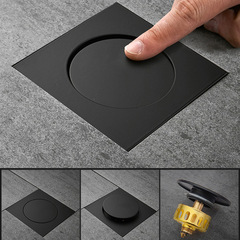 Black jumping floor drain anti-odor gray invisible floor drain bathroom full copper floor drain bathtub foot-operated pressure drain
