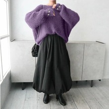 新款重工订珠女套头针织上衣紫色毛衣