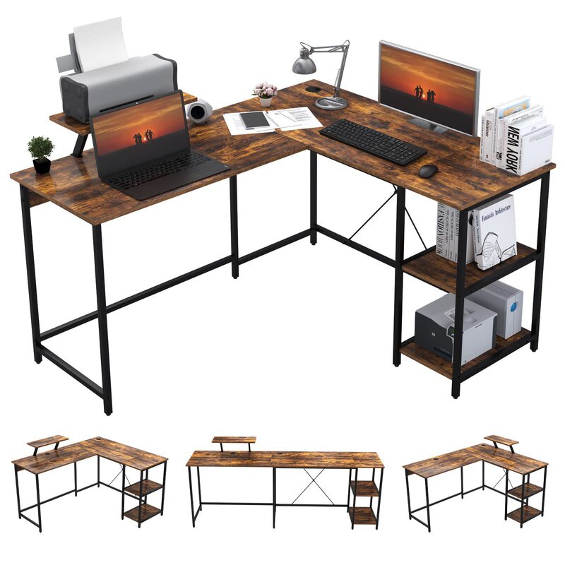Retro Style Corner L-Shaped Computer Table Desktop Table Simple Office Desk Home Corner Writing Desk Bedroom Desk Trendy