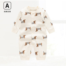 婴儿连体衣春秋季纯棉无骨对开哈衣婴幼儿长袖空调爬爬服薄款按扣