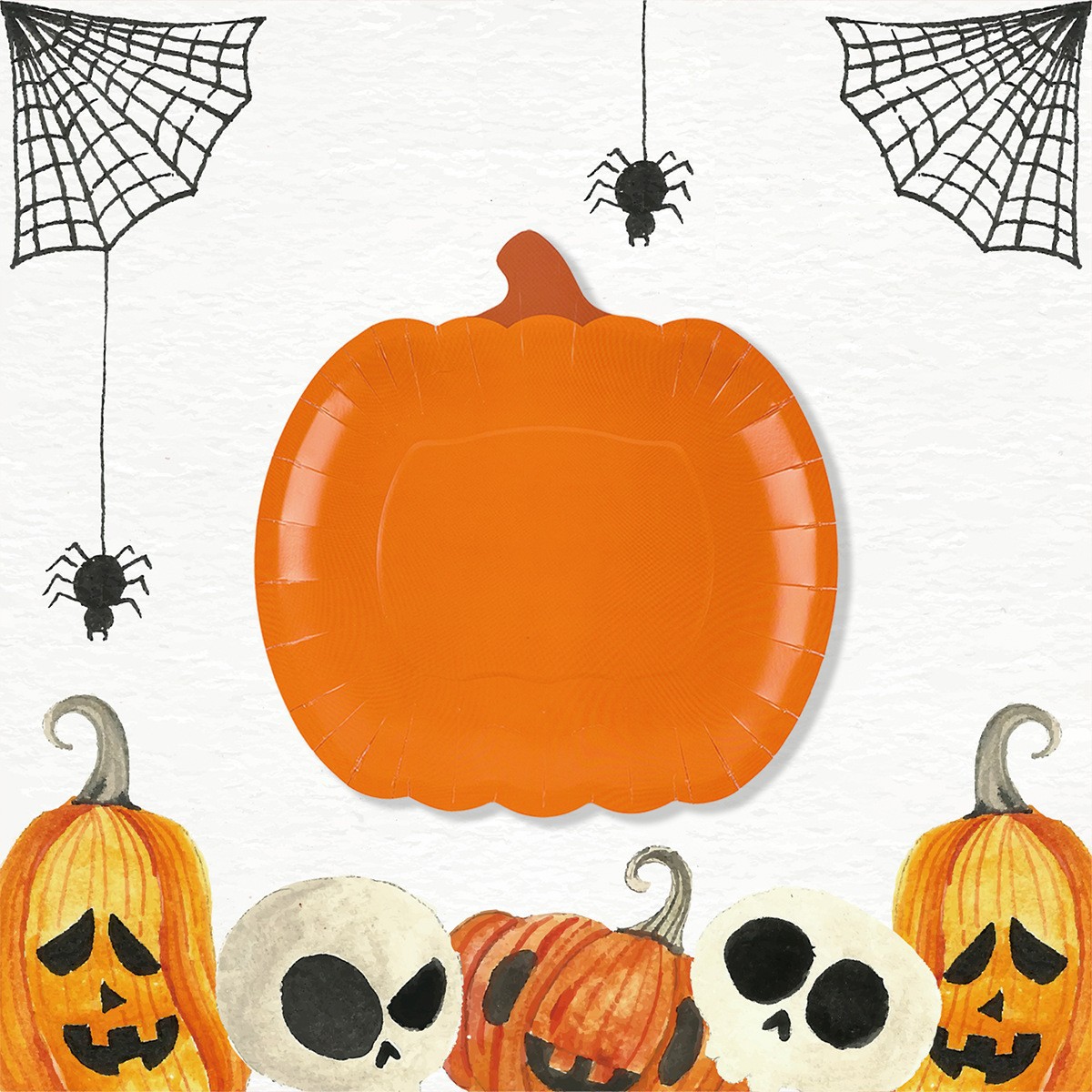 Transfronterizos Halloween forma de calabaza fiesta bandeja de papel desechable plato de fiesta conjunto de suministros de decoración