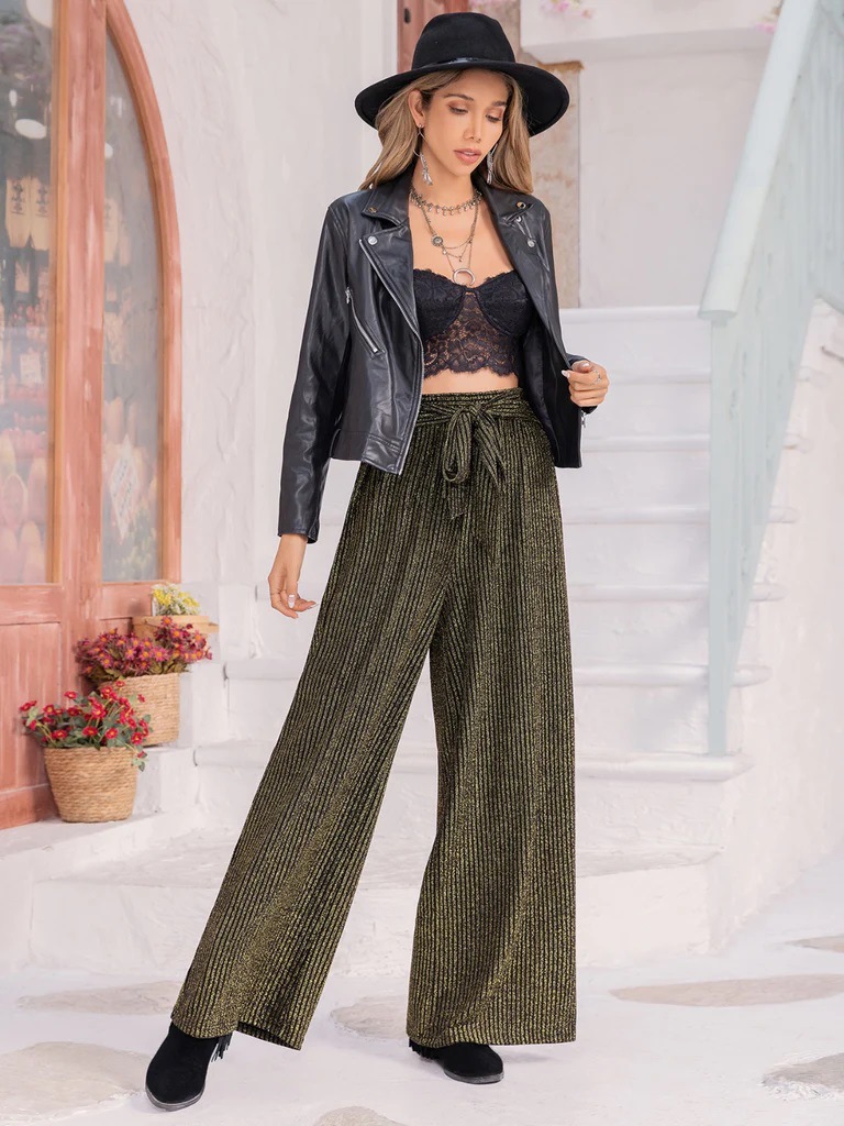 Women's Casual Trousers In Military Green, Relaxed Fit Pull-On Pants With Stylish Asymmetrical Detail_ecoleips.com