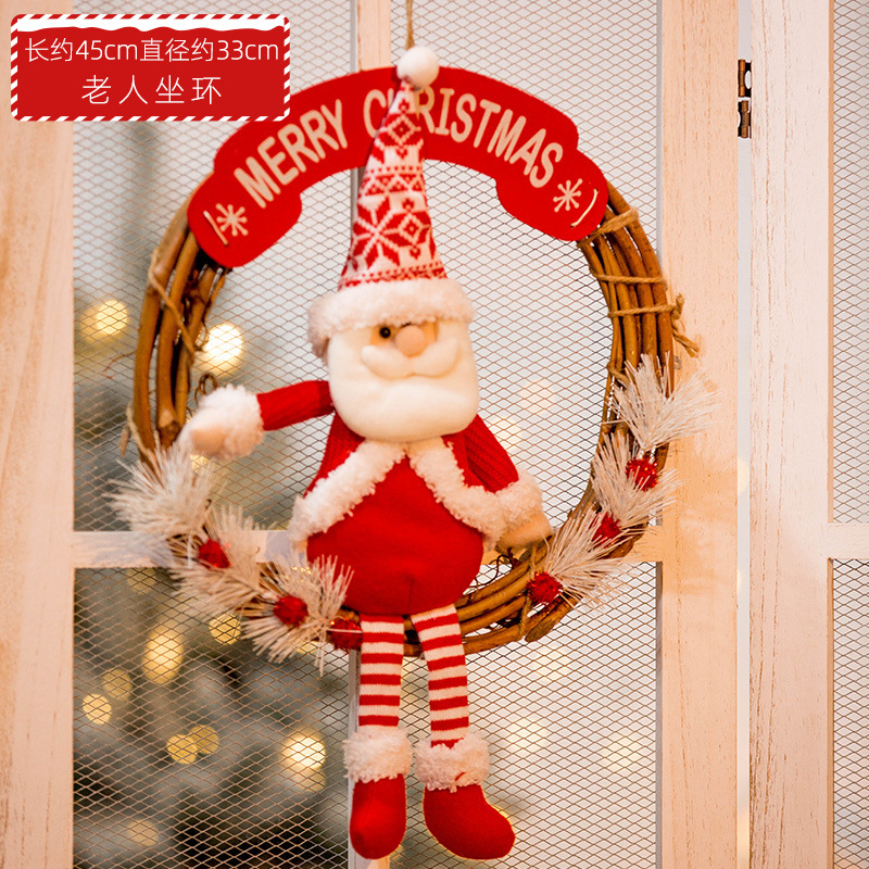 Decoraciones navideñas corona de dibujos animados puerta colgante decoración de escena ventana dintel de la puerta ratán anillo de ratán colgante decoración colgante