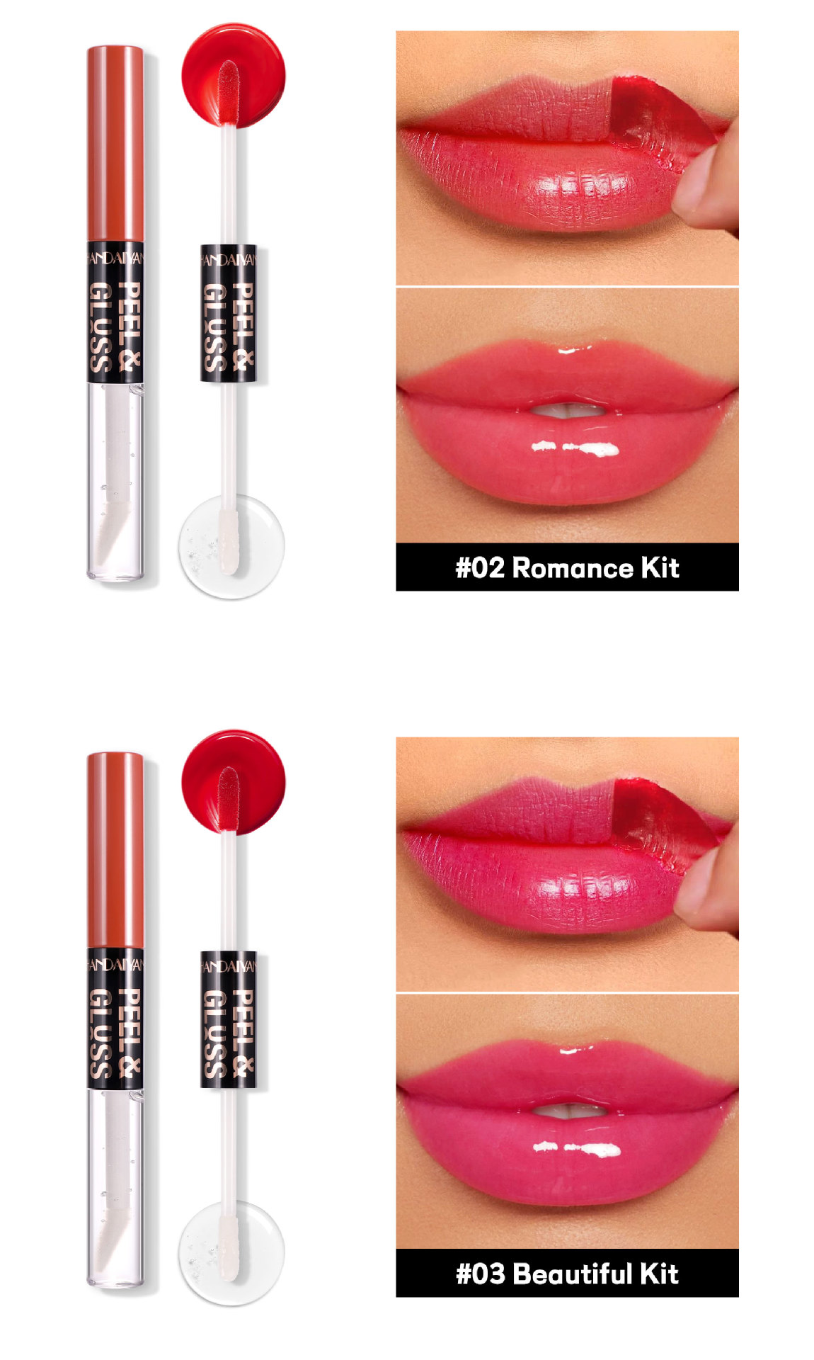 Cross-border tear-off lip gloss matte Waterproof HANDAIYAN Moisturizing and hydrating, easy to color and repair double-head tear-off lip gloss undefined
