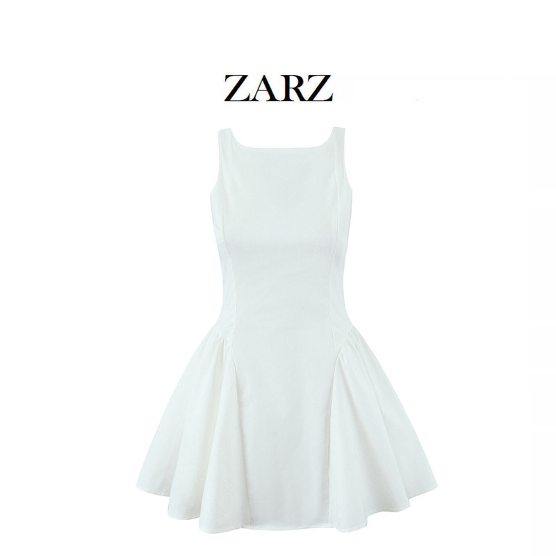 ZARZ Homemade European and American Style New Women's Classic Fashion One-character Collar Wrinkle Sleeveless dress
