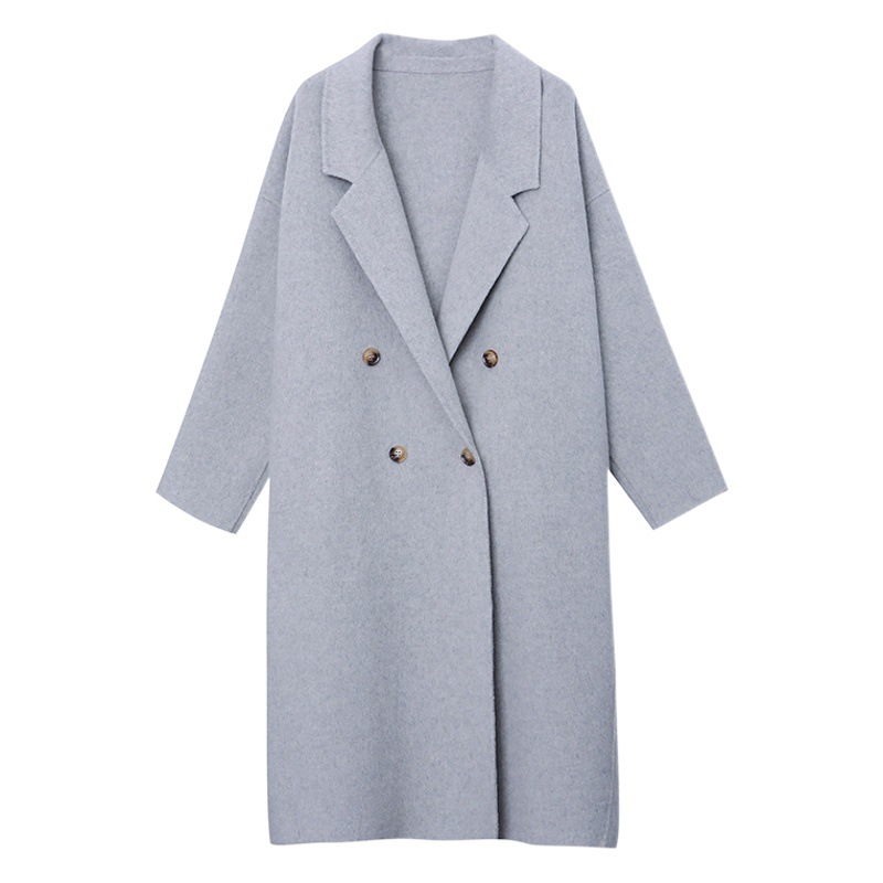 Abrigo de Lana de Doble Cara para Mujer SN3468 Largo con Solapa y Doble Pecho para Otoño e Invierno