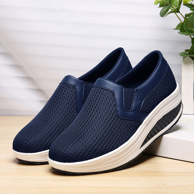 Thick-Soled Height-Increasing Mesh Breathable Rocking Shoes for Women, All-Season Slip-On Women's Shoes, Korean Style Comfortable Travel Shoes