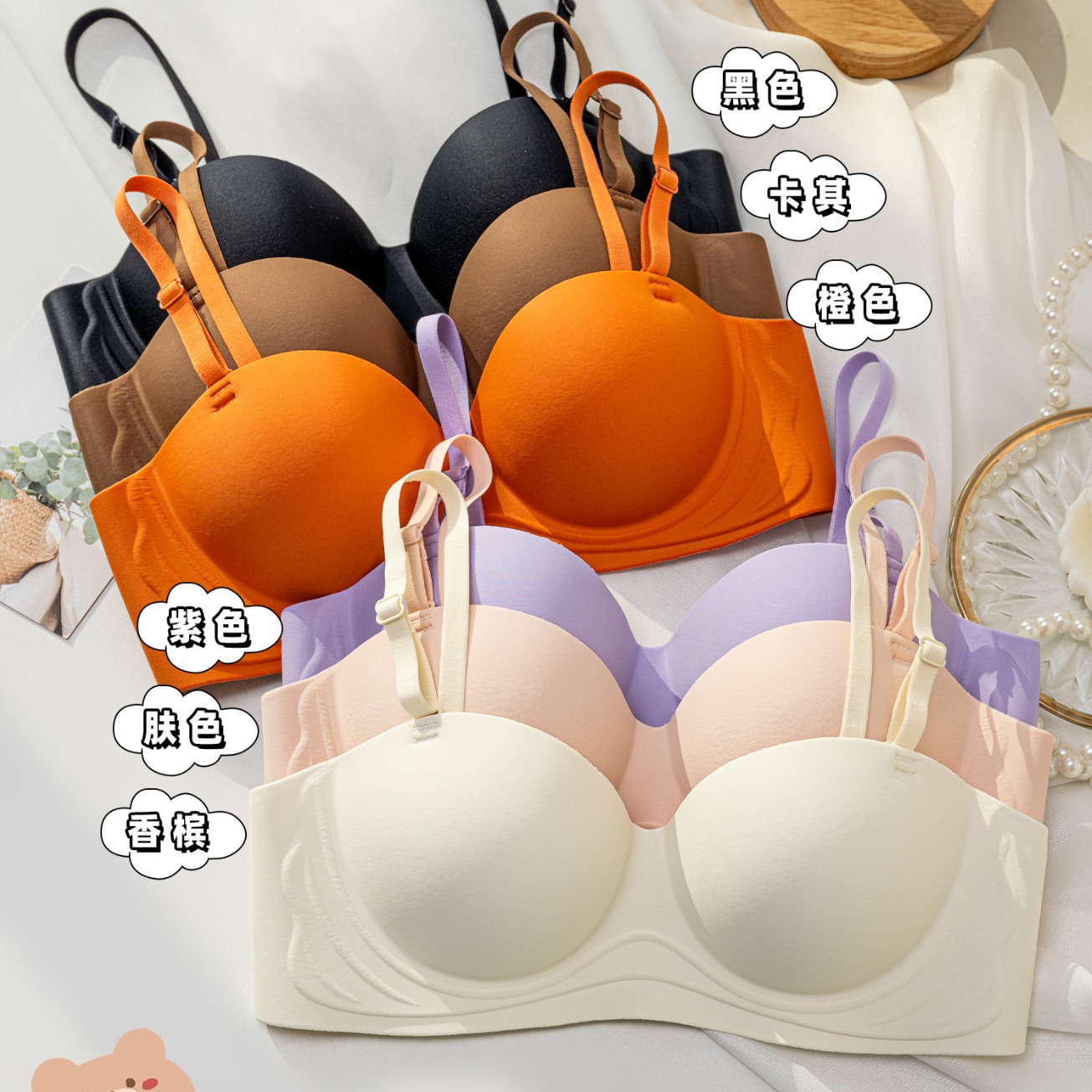 Venta directa de fábrica comercio electrónico transfronterizo sudeste asiático Vietnam Tailandia ropa interior de mujer sin costuras media taza de sujetador anti-caída