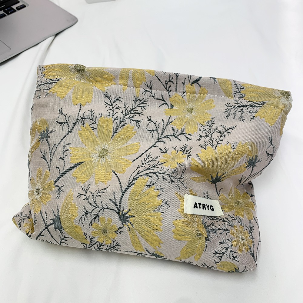 Bolsa de maquillaje una gran cantidad de flores Jacquard tejido Jacquard bolsa de almacenamiento de productos de cuidado de la piel de viaje bolsa de maquillaje portátil