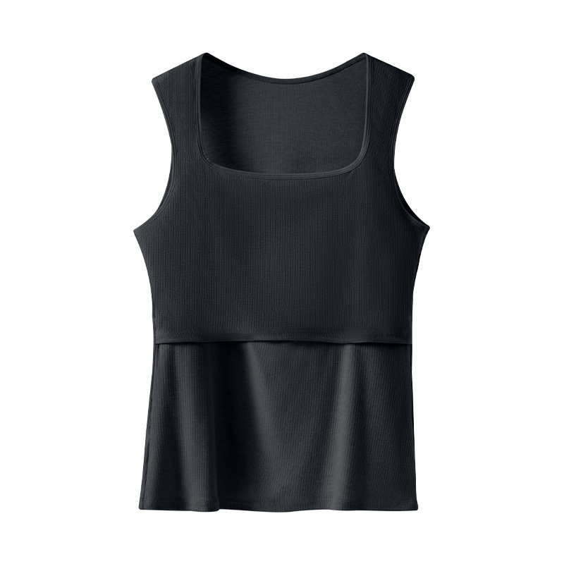 56019孕妇上衣哺乳背心 罗纹磨毛上翻哺乳背心免穿文胸方领背心|undefined