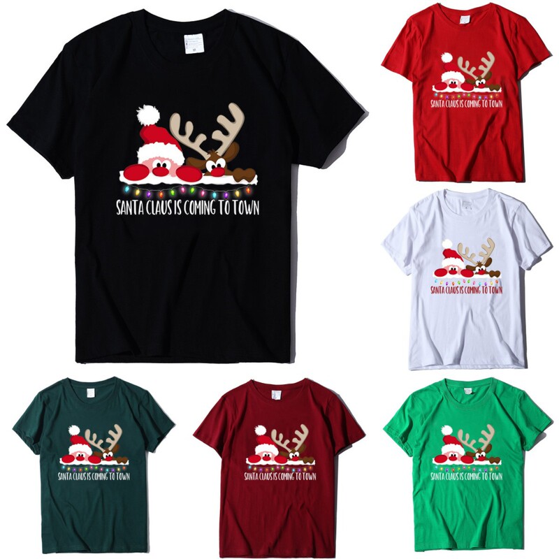 Christmas Short-Sleeve T-Shirt for Women, European Size, Santa Claus Print, Christmas T-Shirt, Women's Top, Workwear, Trendy, Fashionable, Versatile
