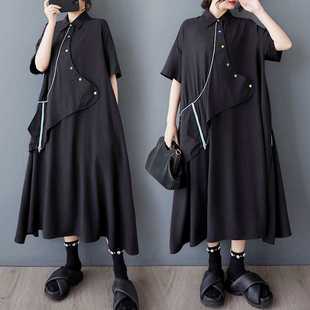 2025 New Summer Style Dark Style Fake Two-Piece Short-Sleeved Fashionable Slimming Plus Size Dress